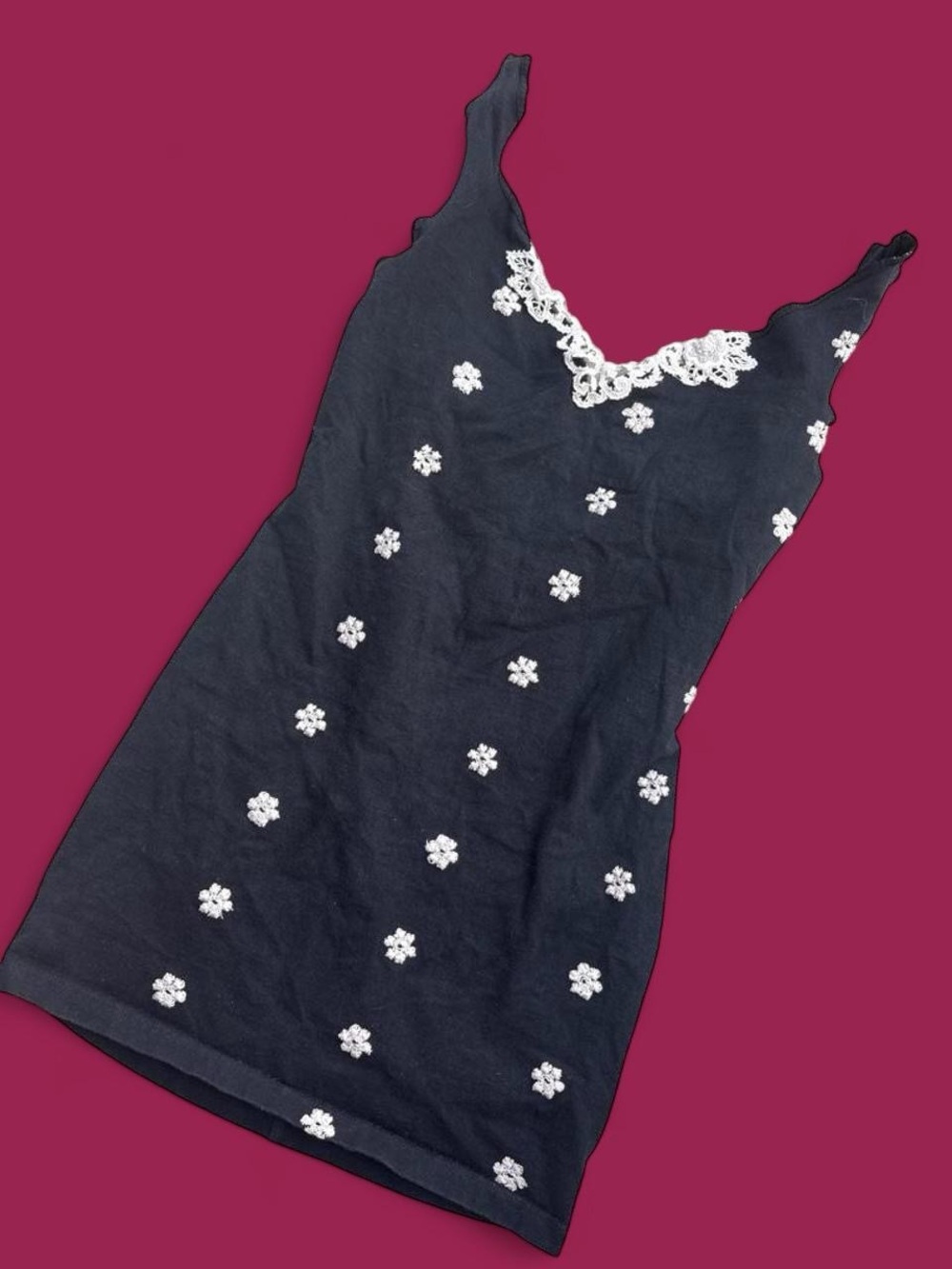 Vintage 90s Black Floral Lace-Trim mini dress